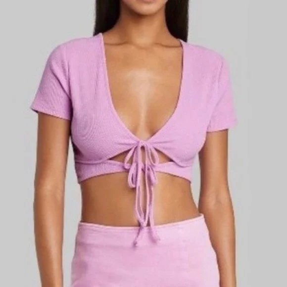 Wild Fable Vibrant Lavender Purple Short Sleeve Double Tie Multi-Way T-Shirt - Picture 1 of 3